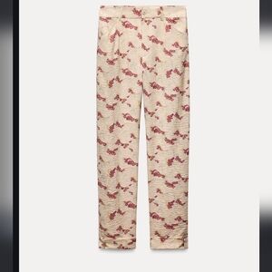 Zara Beige Pants with Red and Yellow Floral Design